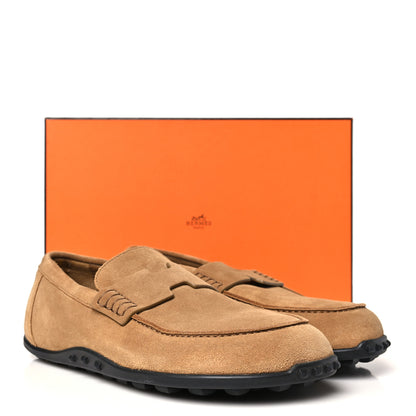 Hermes Suede Calfskin Womens Lazy Loafers 37 Brune Fume 10 of 10