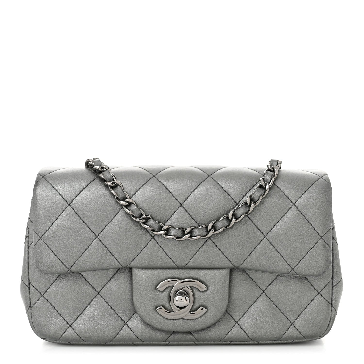 Chanel Metallic Lambskin Quilted Extra Mini Rectangular Flap Dark Silver 1 of 10