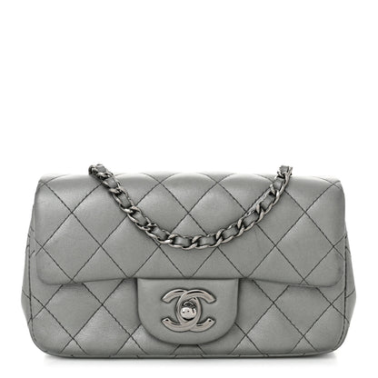 Chanel Metallic Lambskin Quilted Extra Mini Rectangular Flap Dark Silver 1 of 10