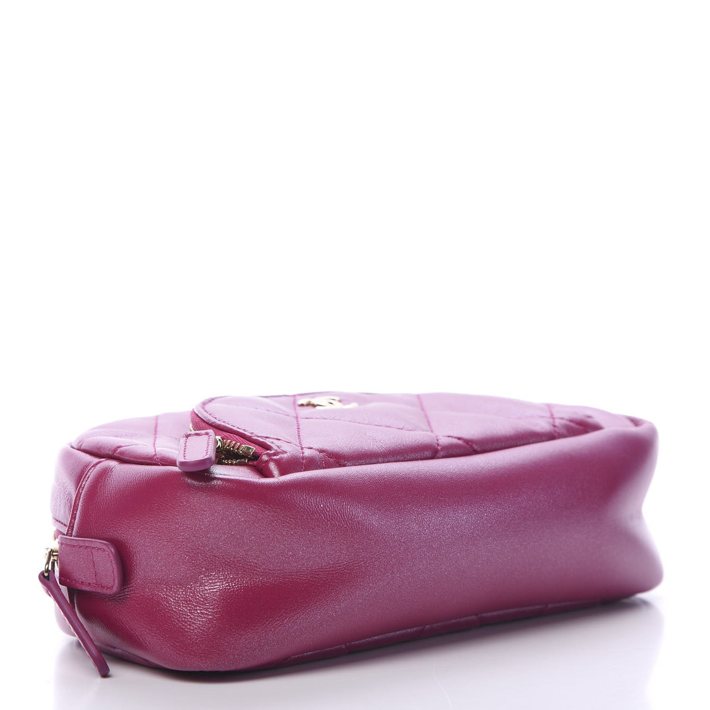 Metallic Lambskin Quilted Pouch Dark Pink