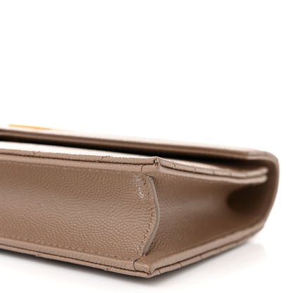 Saint Laurent Grain De Poudre Matelasse Chevron Monogram Envelope Chain Wallet Dark Latte 10 of 11