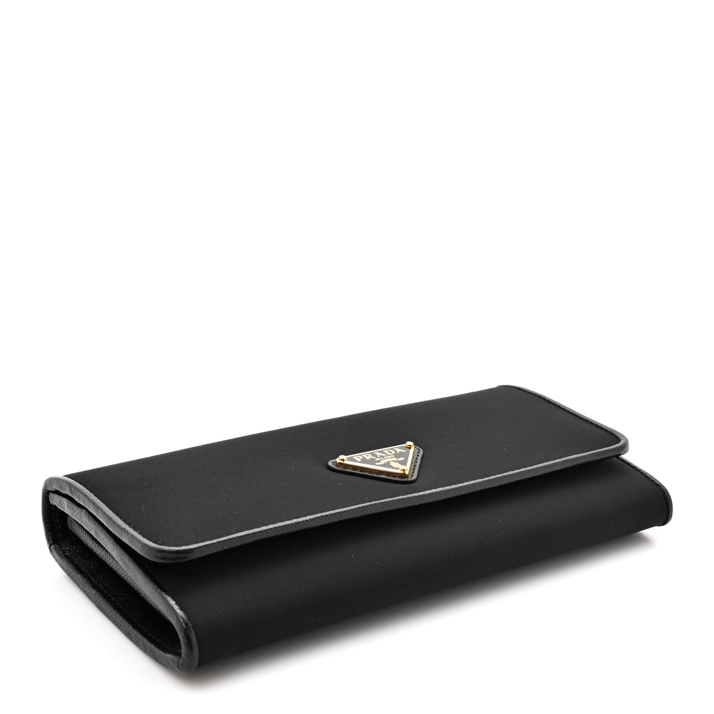 Tessuto Saffiano Triangle Logo Continental Flap Travel Wallet Black