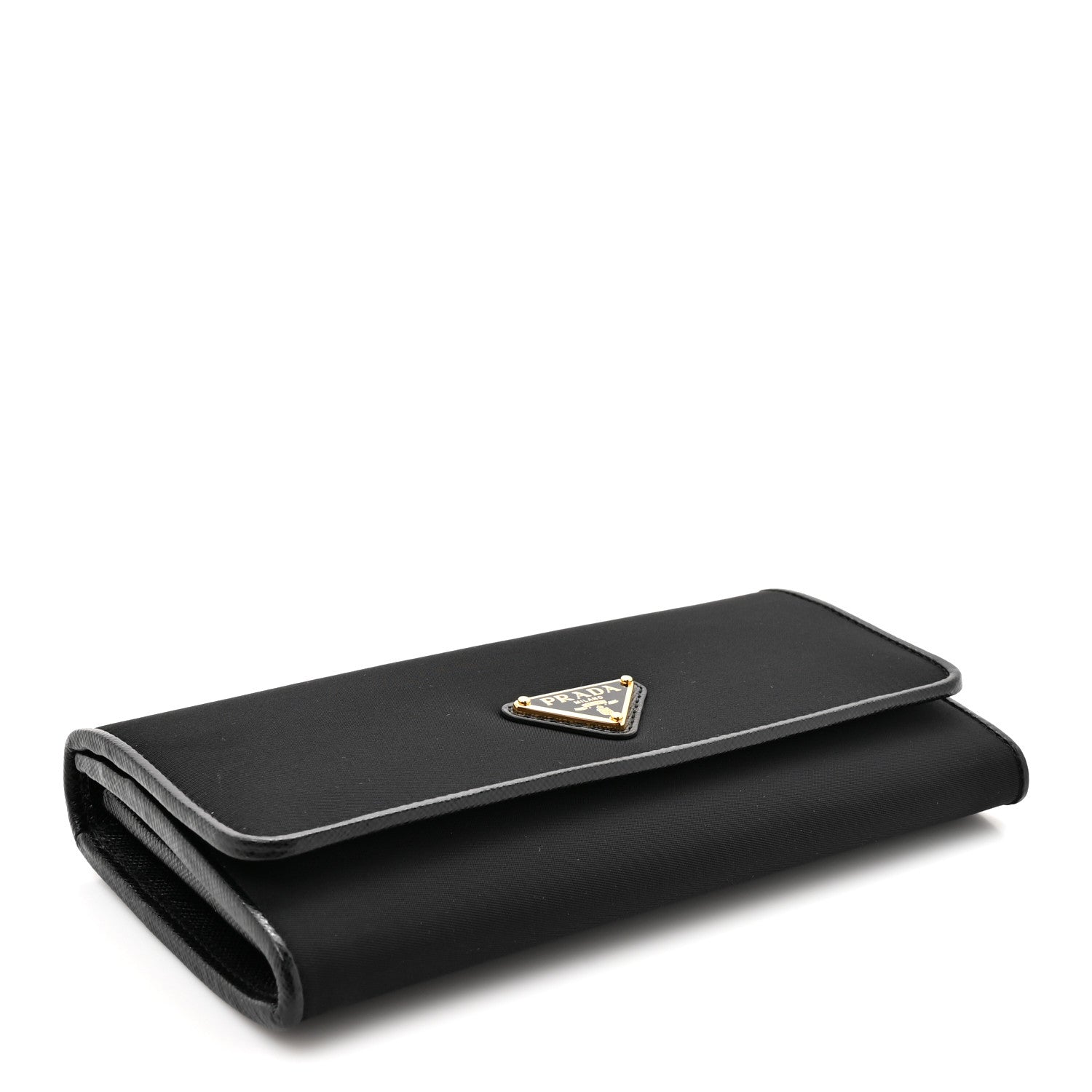 Prada Tessuto Saffiano Triangle Logo Continental Flap Travel Wallet Black 4 of 9