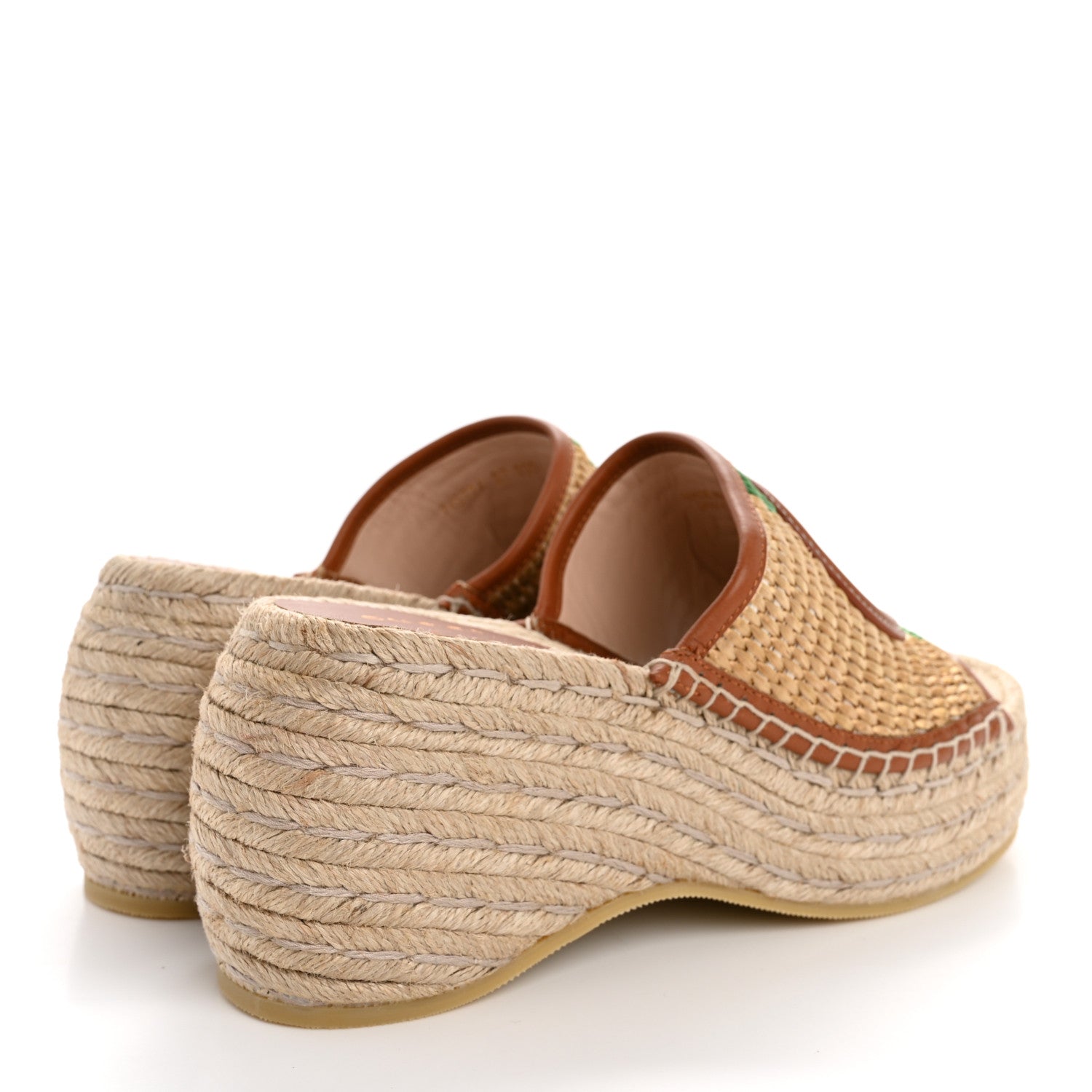 Gucci Raffia Harness Calfskin Interlocking G Espadrille Wedge Sandals 37 Palmi Naturale Harness Brown Red Green 5 of 11