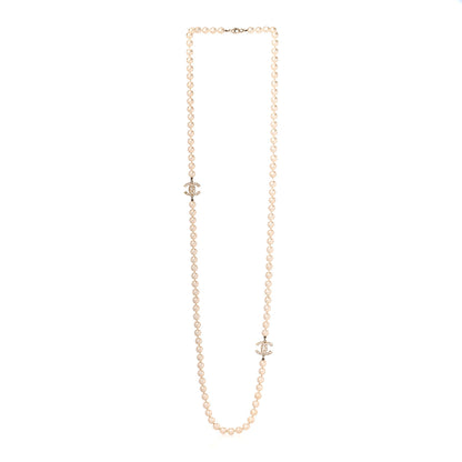 Chanel Crystal Pearl CC Long Necklace Gold 2 of 3