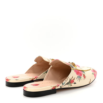 Gucci Calfskin Stamp Allover Rose Princetown Slippers 40 Ivory Multicolor 5 of 9
