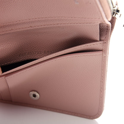 Saint Laurent Grain De Poudre Matelasse Chevron Monogram Compact Zip Around Wallet Pink 7 of 8