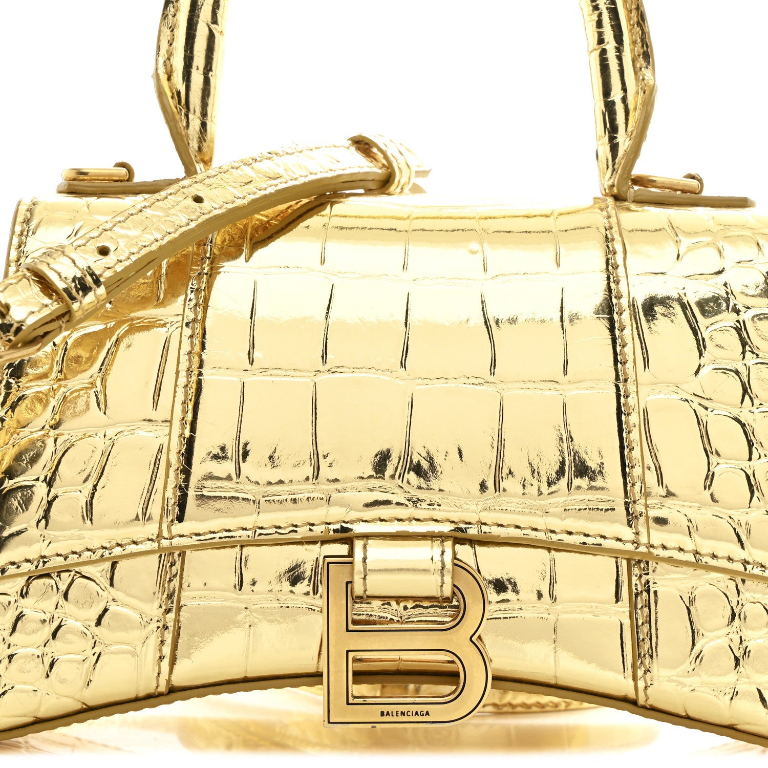Balenciaga Metallic Calfskin Crocodile Embossed Hourglass Top