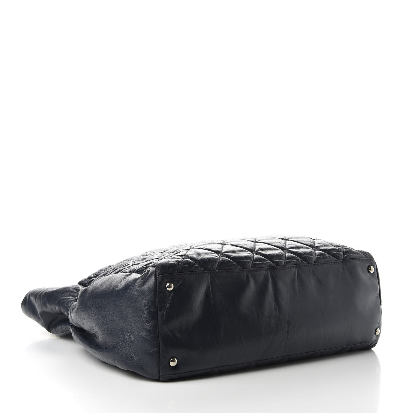 Lambskin Quilted Hidden Chain Tote Navy