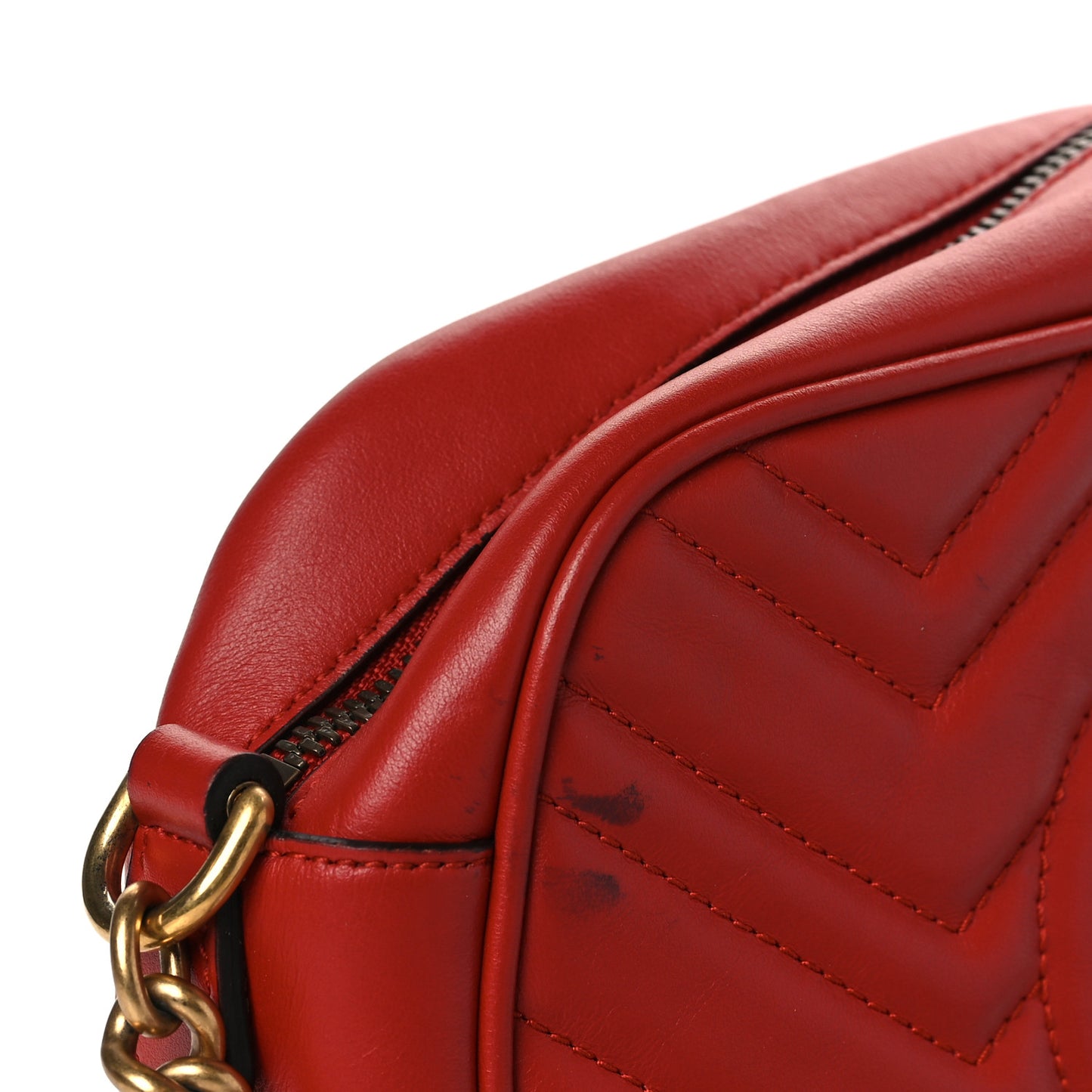 Calfskin Matelasse Small GG Marmont Chain Shoulder Bag Hibiscus Red