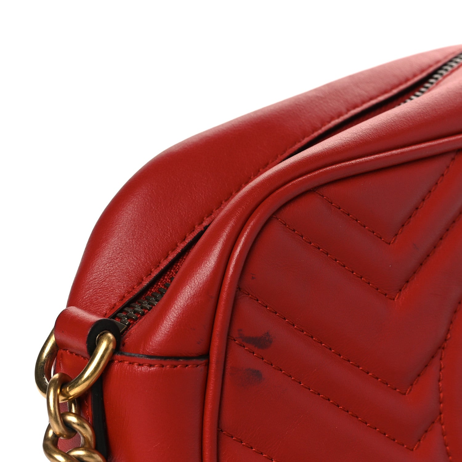 Gucci Calfskin Matelasse Small GG Marmont Chain Shoulder Bag Hibiscus Red 12 of 14