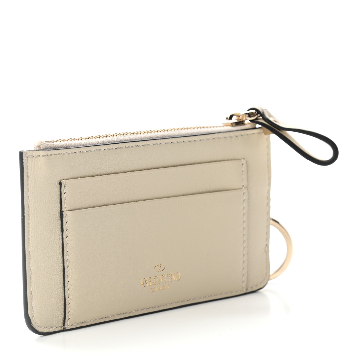 Vitello Rockstud Key Coin Case Card Holder Cream