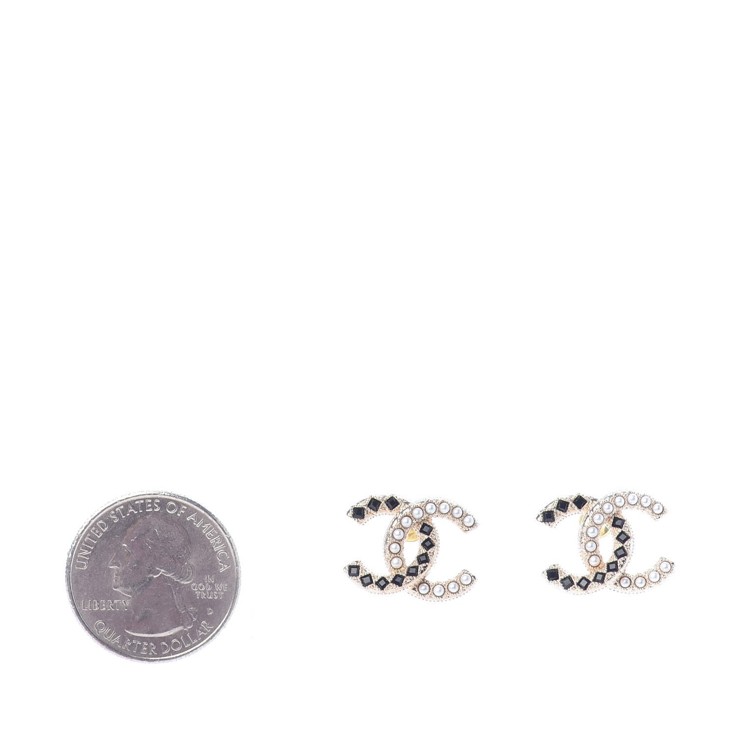 Chanel Resin Pearl CC Earrings Gold Black 2 of 4