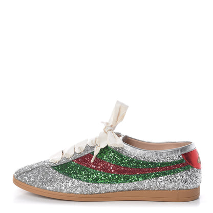 Gucci Glitter Fabric Web Mens Falacer Sneakers 7 Silver 1 of 9