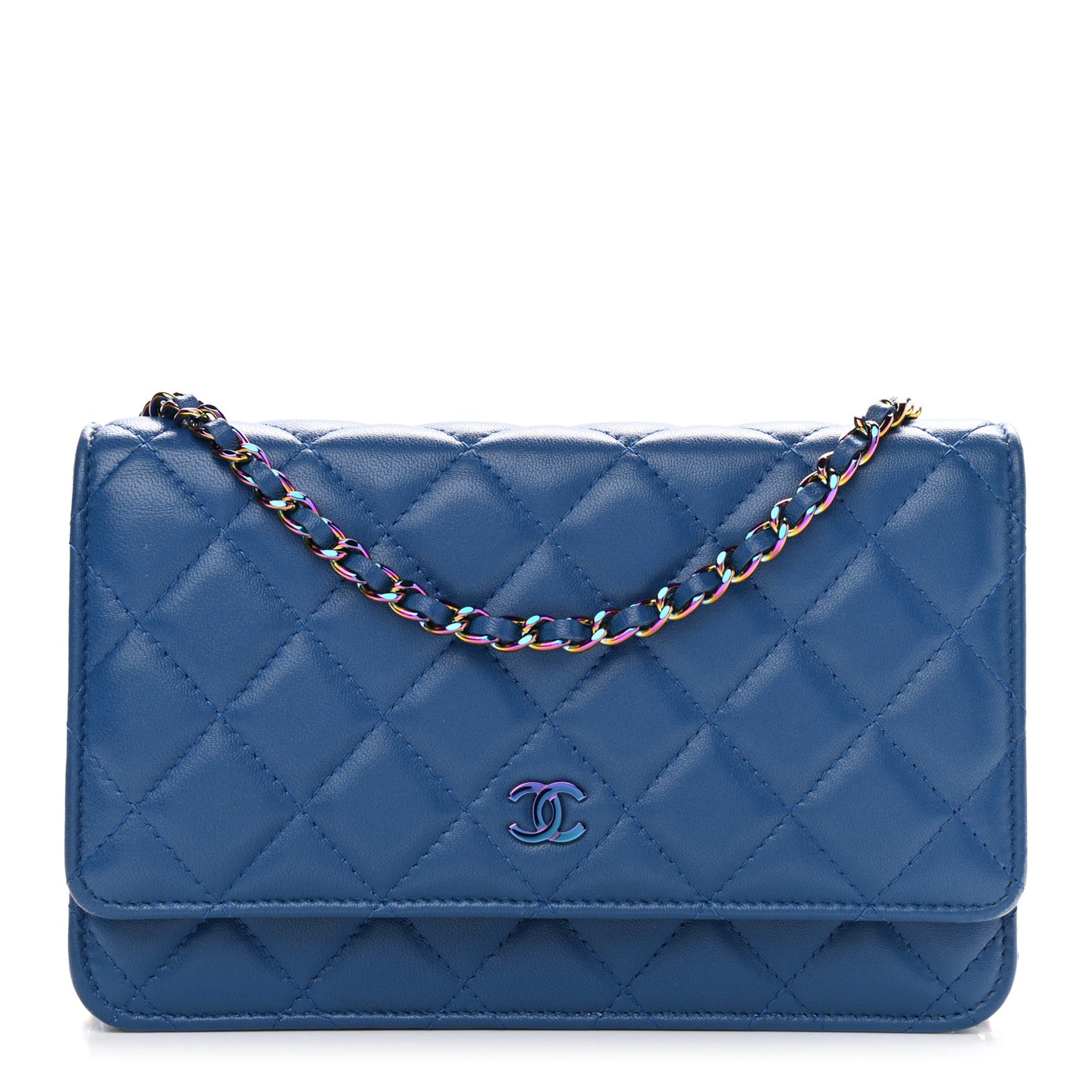 Lambskin Quilted Wallet On Chain WOC Dark Blue Pink