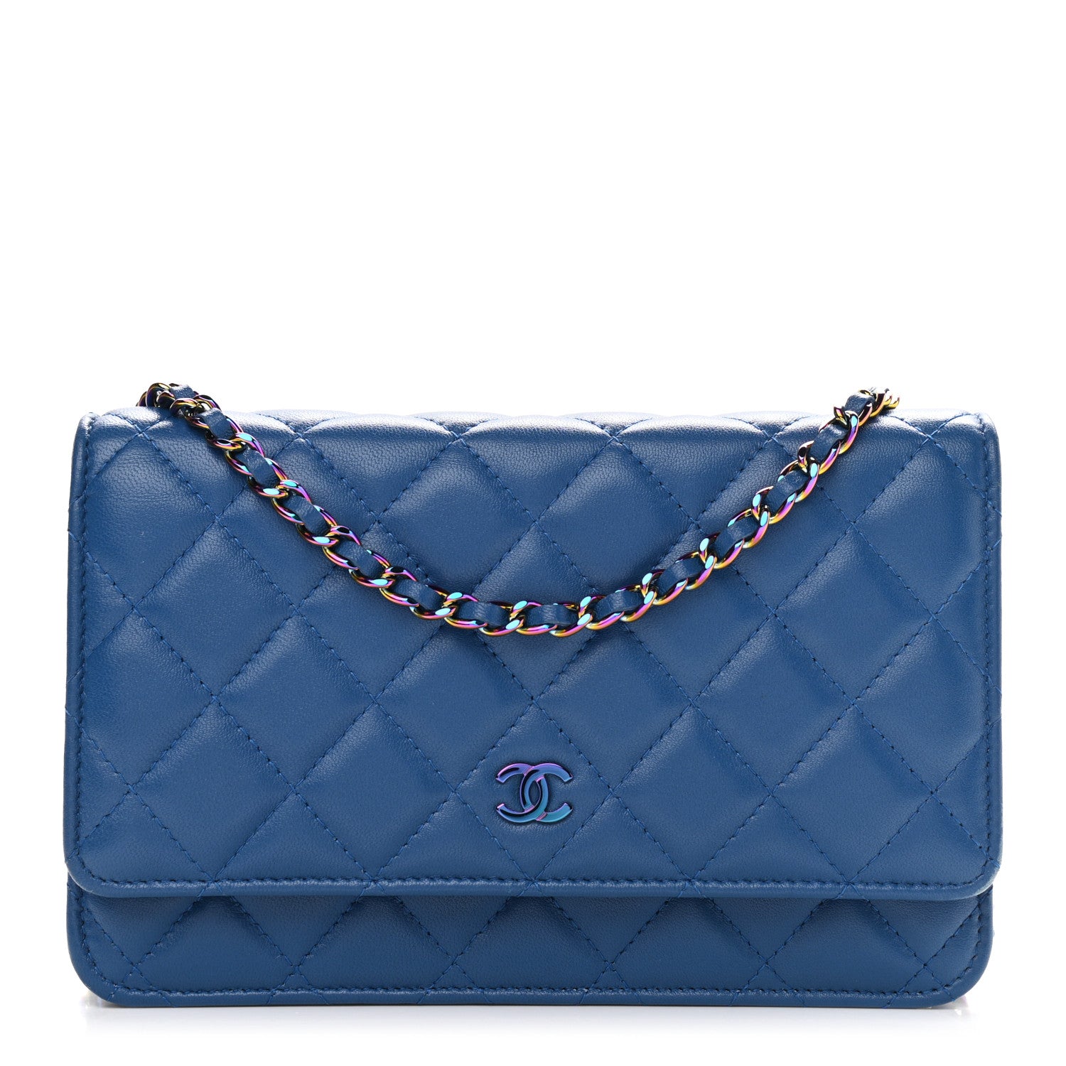 Chanel Lambskin Quilted Wallet On Chain WOC Dark Blue Pink 1 of 14