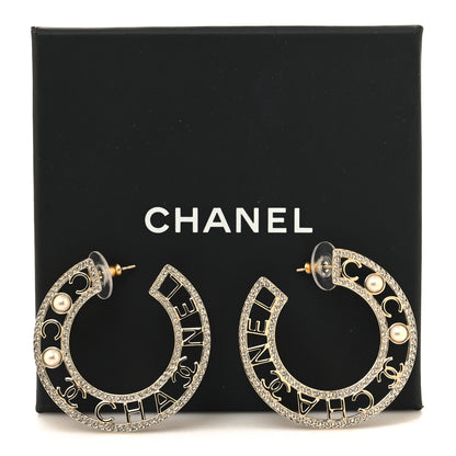 Chanel Crystal Pearl Bow-tiful CC Hoop Earrings Gold 5 of 5