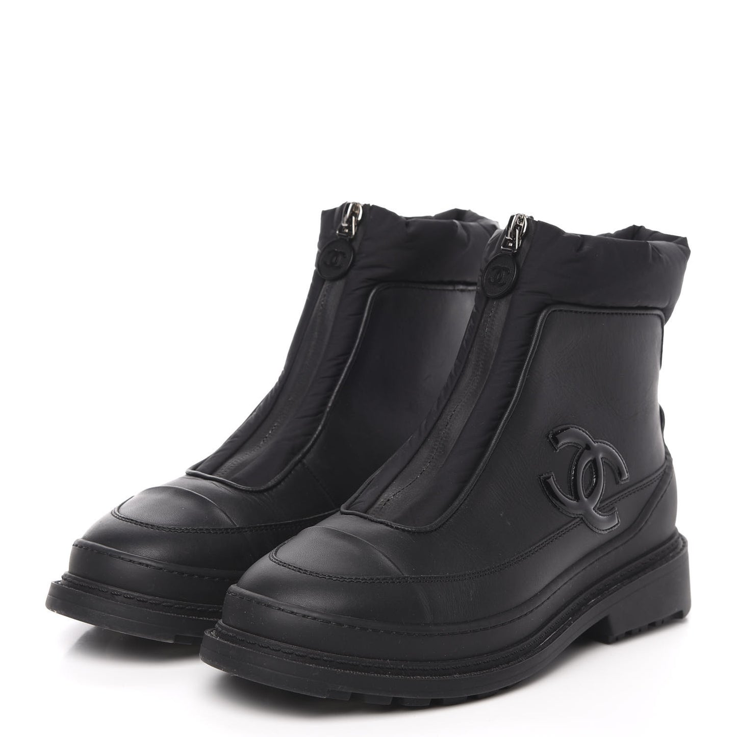 Calfskin Nylon CC Ankle Snow Boots 35.5 Black