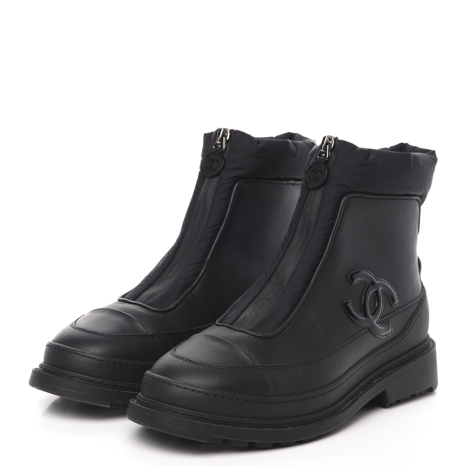 Chanel Calfskin Nylon CC Ankle Snow Boots 35.5 Black 3 of 8