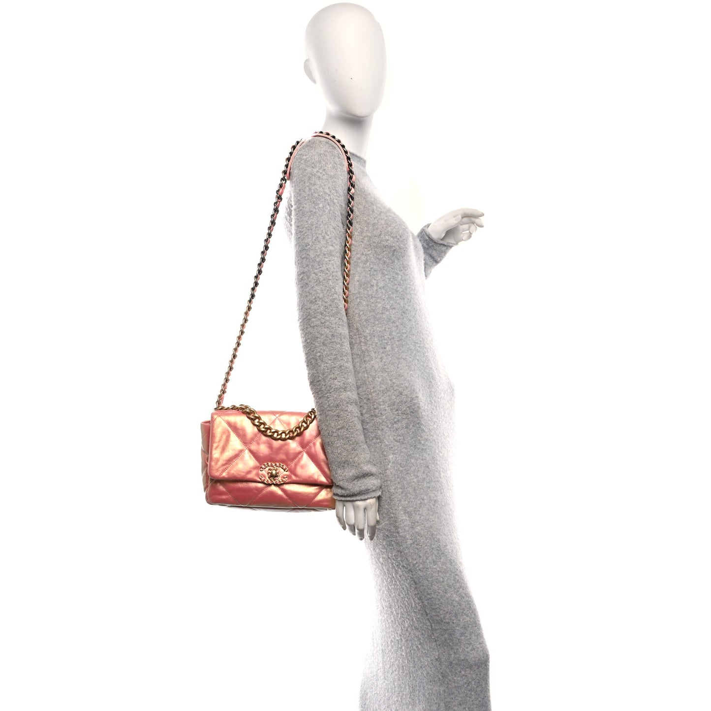 Iridescent Calfskin Quilted Medium Chanel 19 Flap Pink
