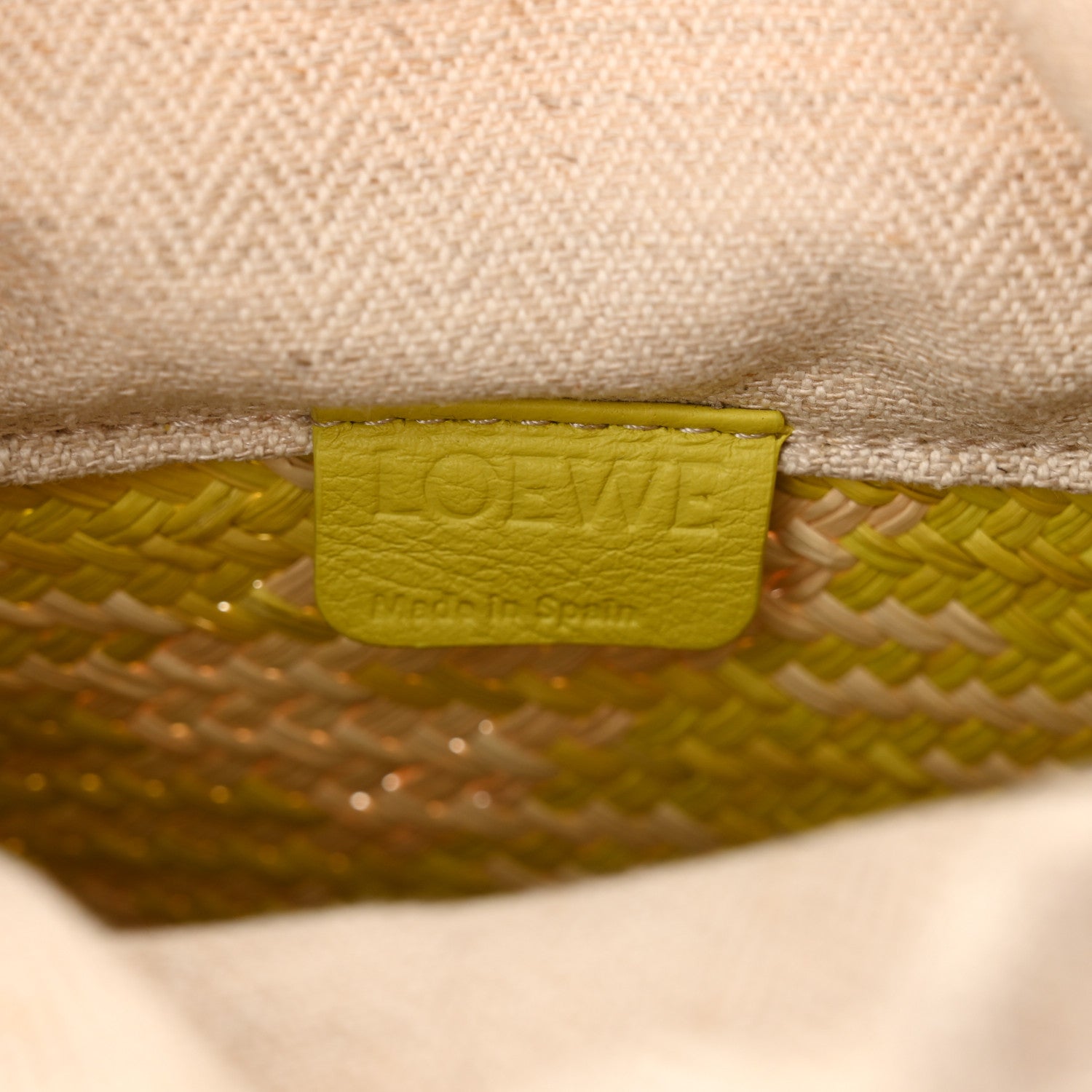 Loewe Iraca Palm Calfskin Anagram Square Pocket Bucket Bag Natural Kiwi 6 of 10