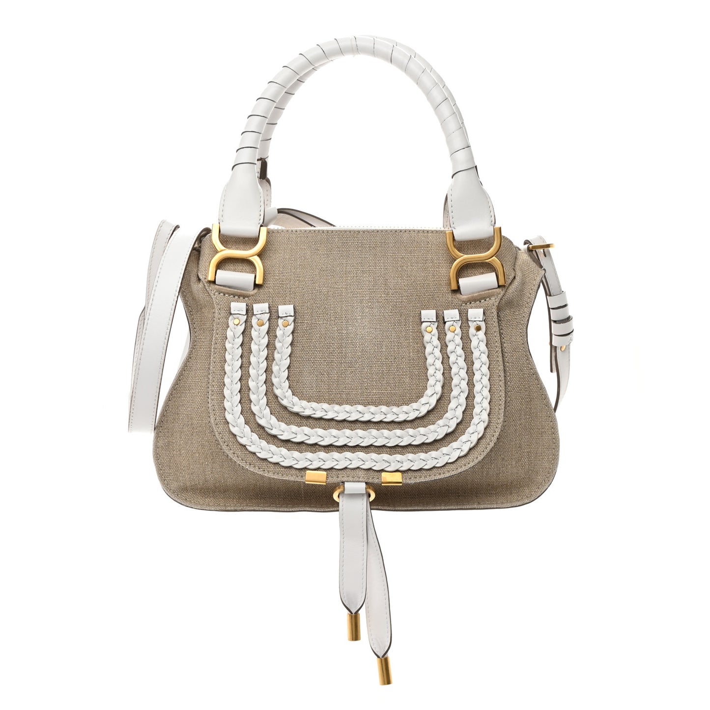 Canvas Calfskin Small Marcie Satchel White