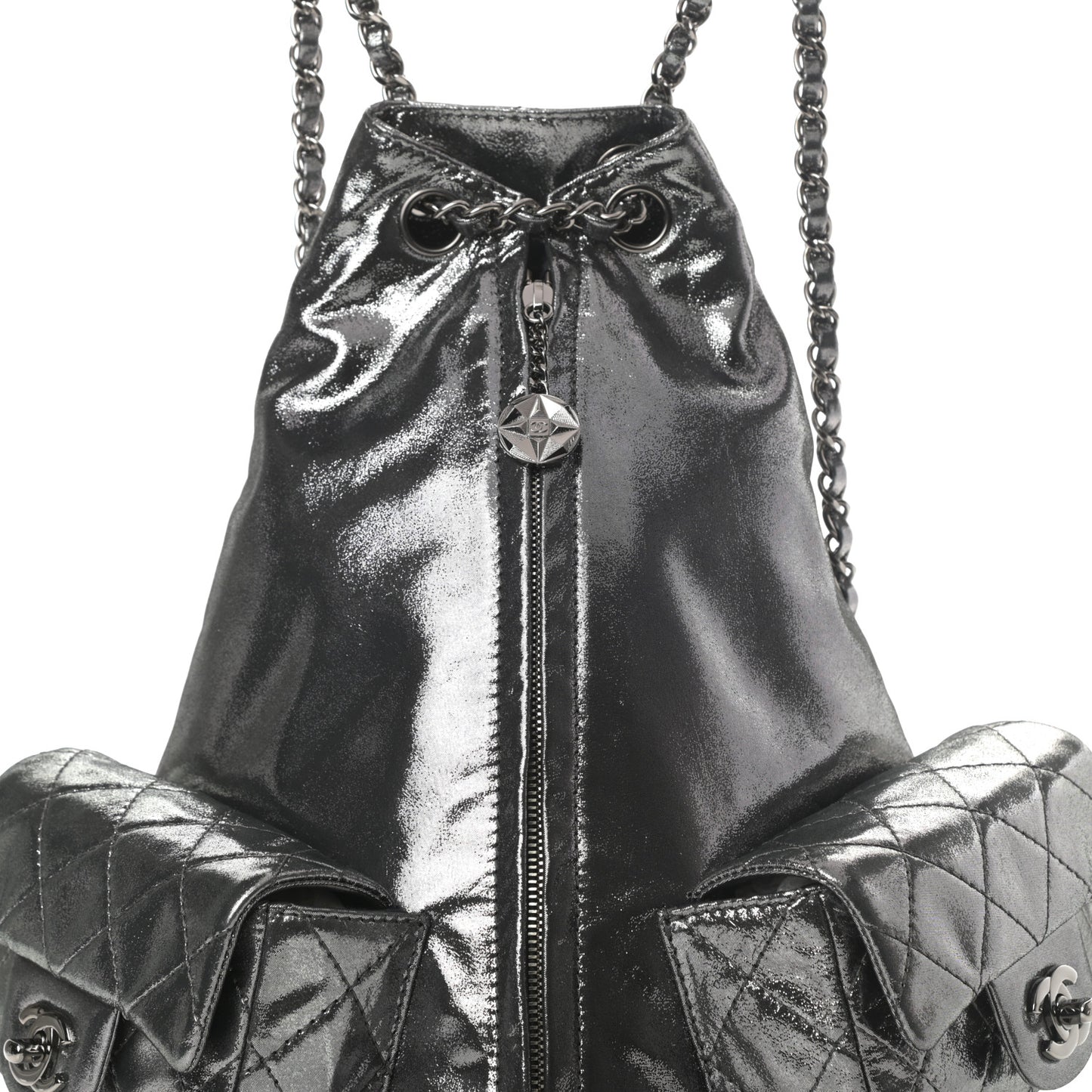 Iridescent Calfskin Large Backpack Is Back Dark Grey