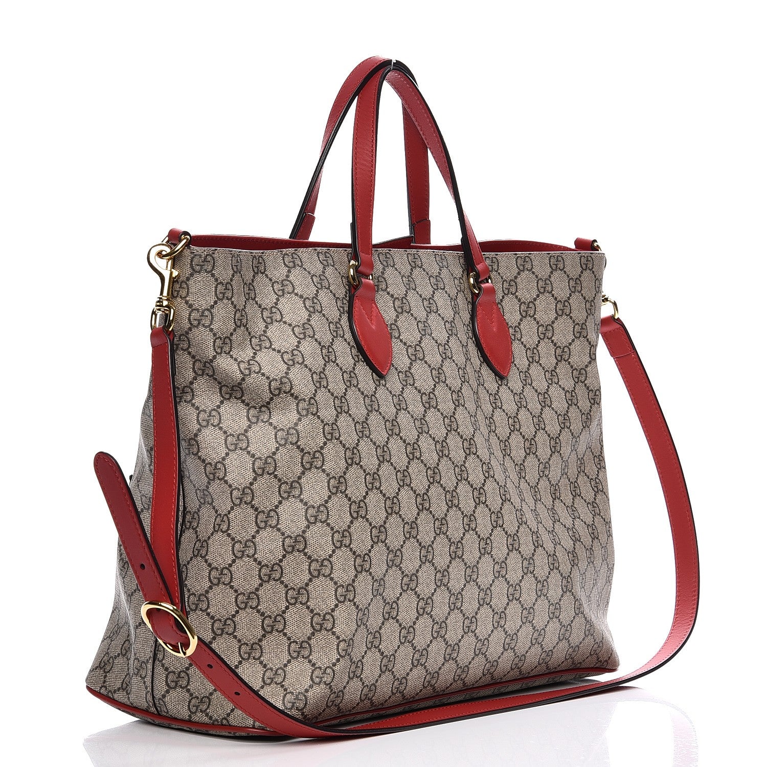 Gucci Soft GG Supreme Monogram Kingsnake Heart Embroidered Medium Crossbody Tote Beige Hibiscus Red 4 of 10