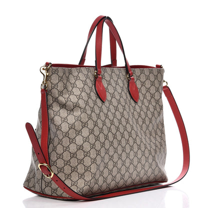Gucci Soft GG Supreme Monogram Kingsnake Heart Embroidered Medium Crossbody Tote Beige Hibiscus Red 4 of 10