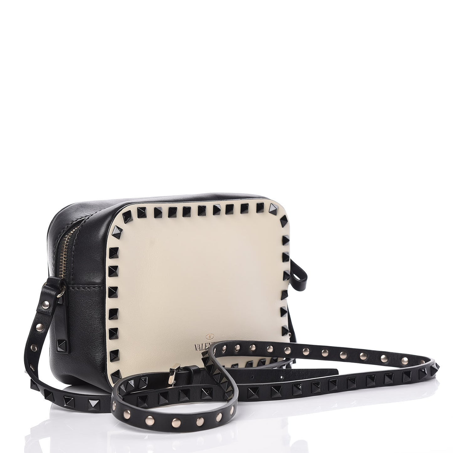 Calfskin Rockstud Camera Crossbody Bag Ivory Black