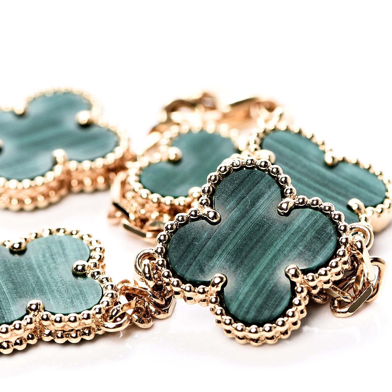 Van Cleef & Arpels 18K Yellow Gold Malachite 5 Motifs Vintage Alhambra Bracelet 8 of 9