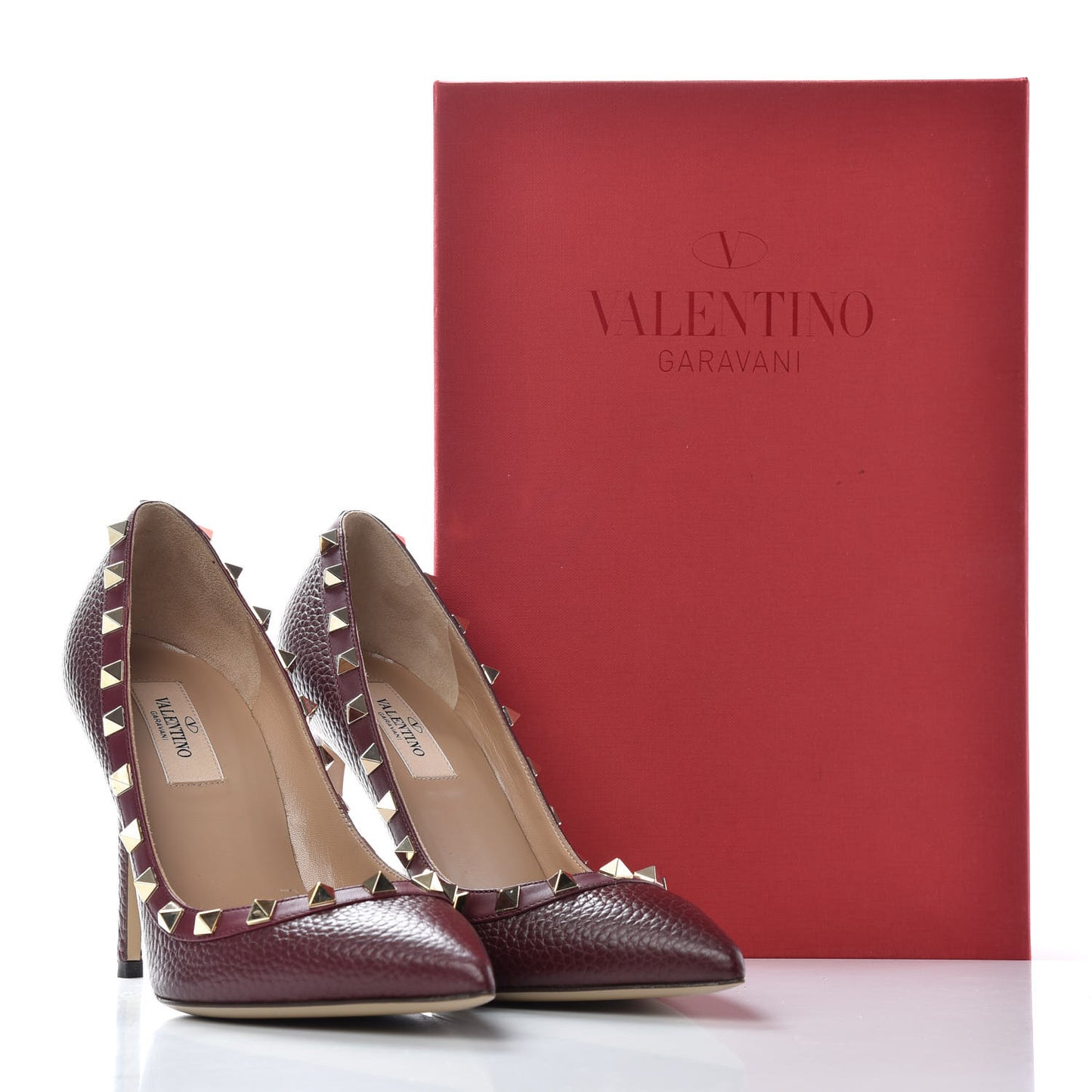 Pebbled Calfskin Rockstud 100mm Pumps 36.5 Rubin