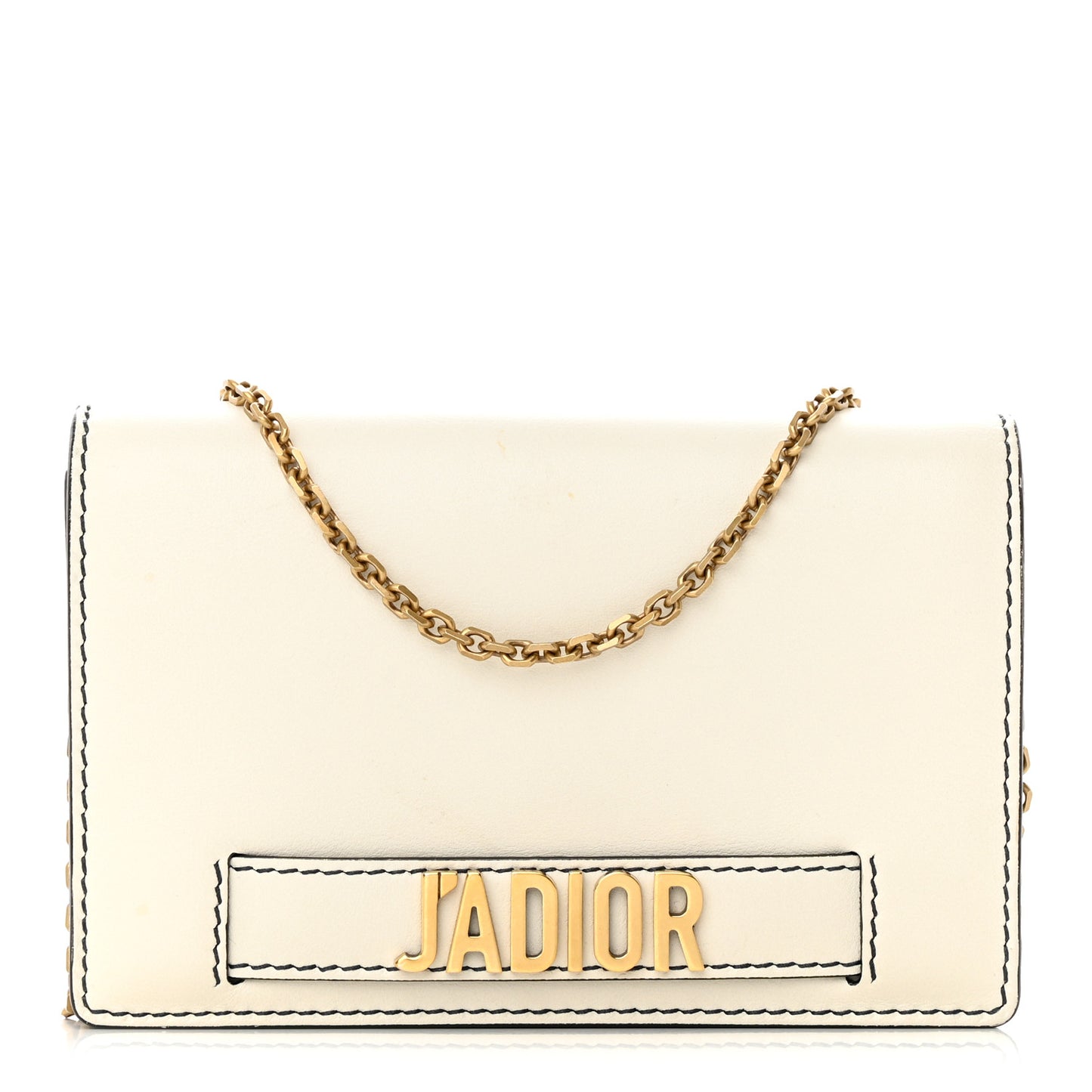 Calfskin J'Adior Wallet on Chain Pouch Off White