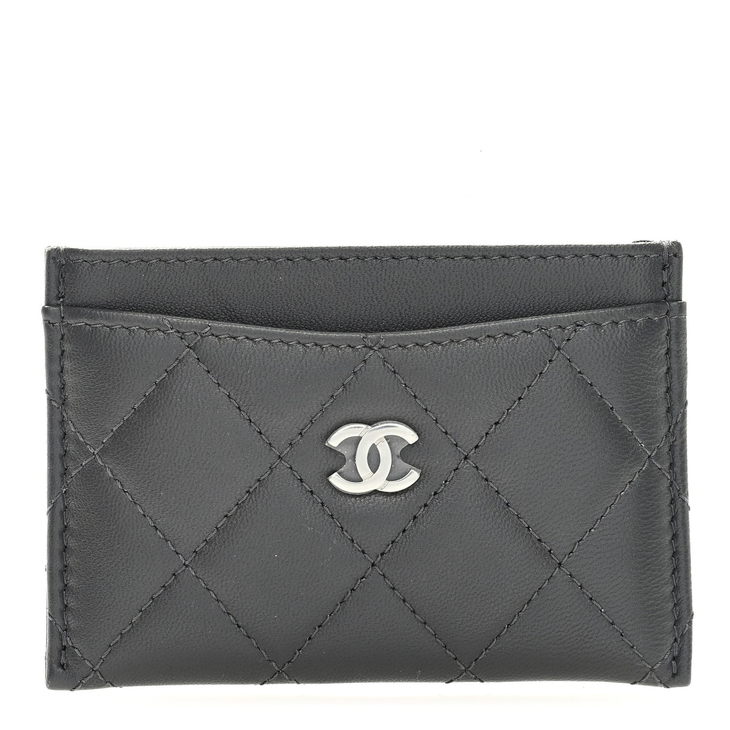 Lambskin Quilted Card Holder Dark Grey