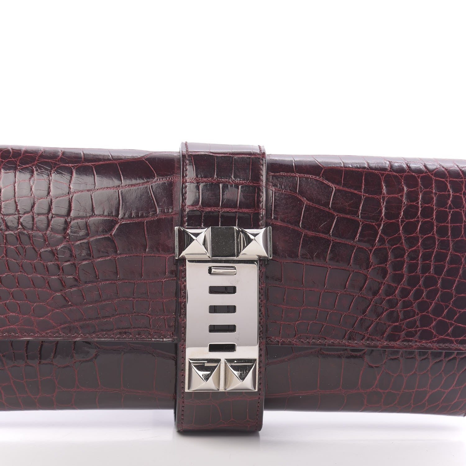 Hermes Shiny Alligator Medor Clutch 23 Bordeaux 10 of 11