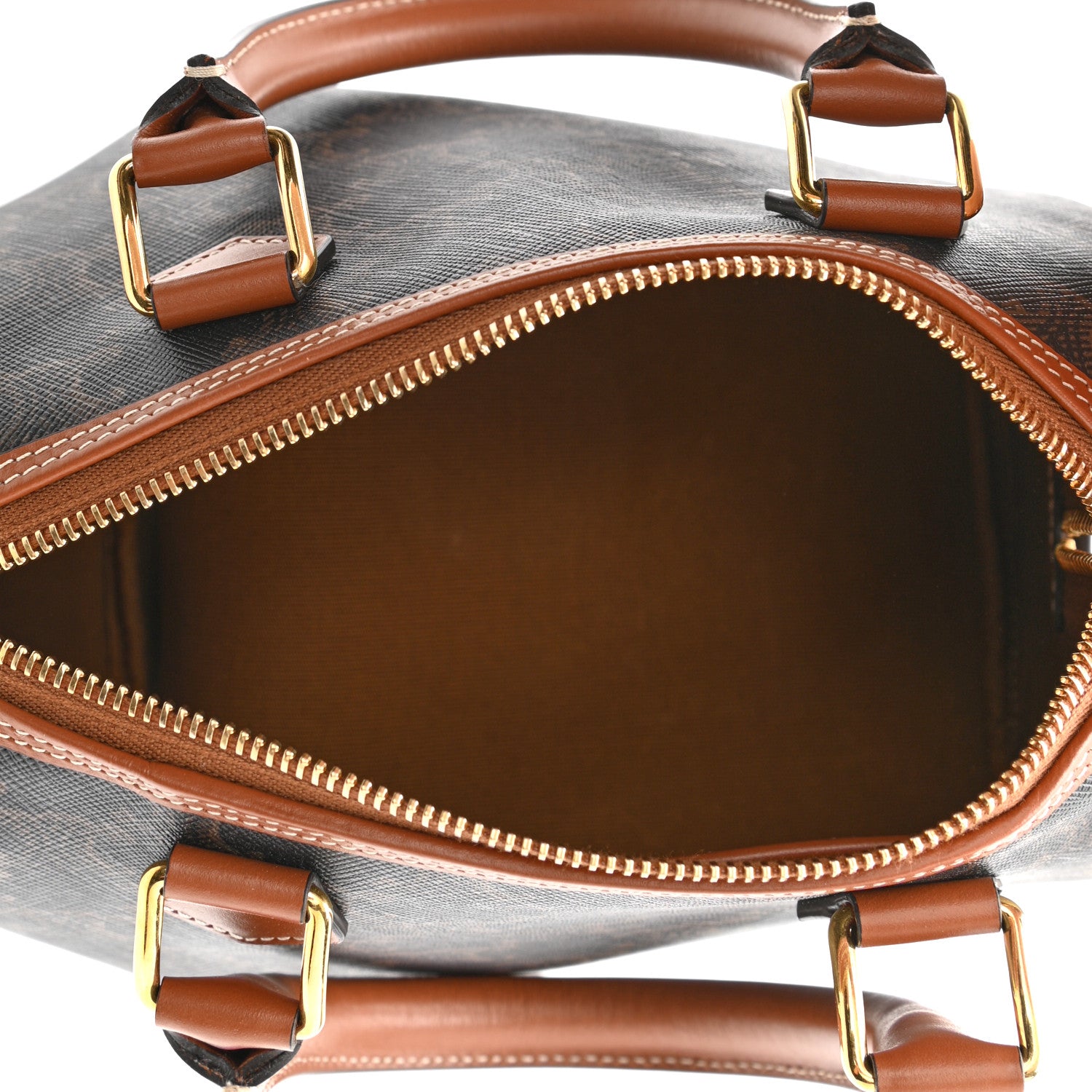 Celine Triomphe Canvas Calfskin Small Boston Bag Tan 5 of 10