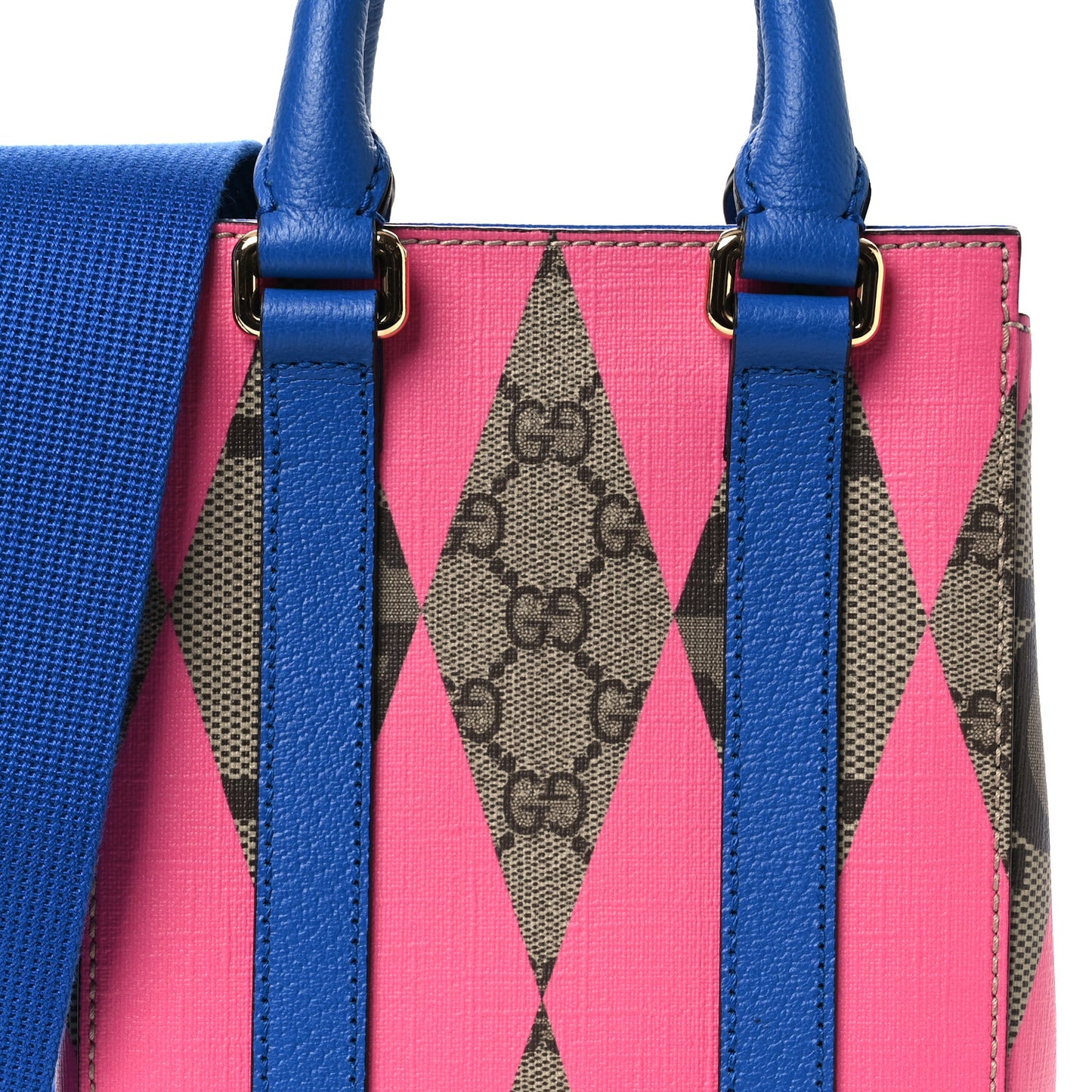 GG Supreme Monogram Textured Dollar Calfskin Rhombus Mini Tote Bag Beige Ebony Pink Blue
