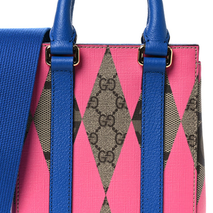 Gucci GG Supreme Monogram Textured Dollar Calfskin Rhombus Mini Tote Bag Beige Ebony Pink Blue 8 of 11