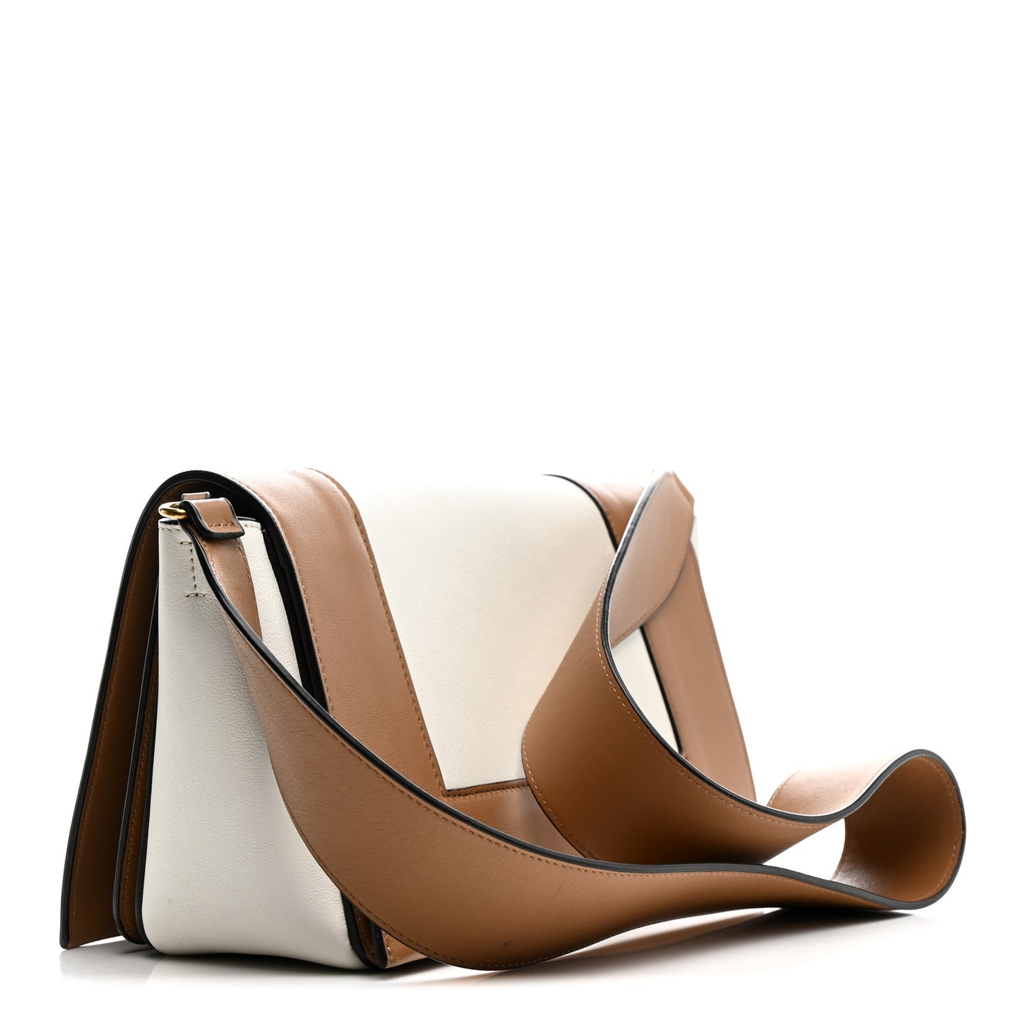 Shiny Smooth Calfskin Medium Frame Shoulder Bag Tan Optic White