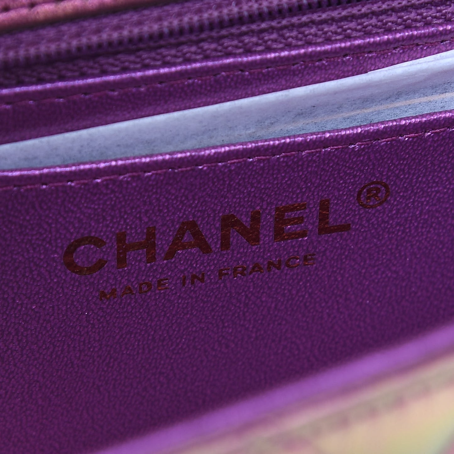 Iridescent Lambskin Quilted Mini Rectangular Flap Purple