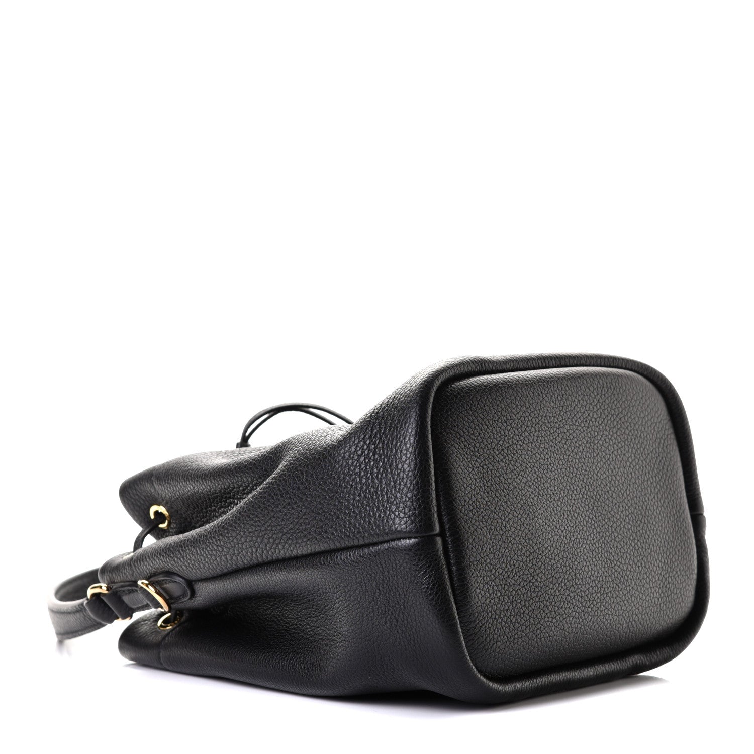 Prada Vitello Daino Soft Logo Drawstring Bucket Black 3 of 5