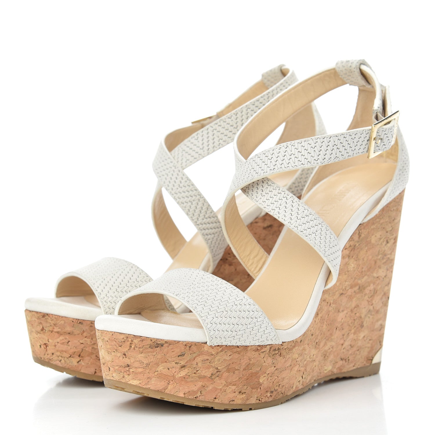 Jimmy Choo Nubuck Embossed Cork Portia 120 Wedge Sandals 37 Latte 3 of 10