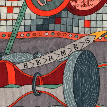 Hermes Cashmere Silk Le Laboratoire du Temps Shawl 140 Caramel Vert Corail 2 of 3