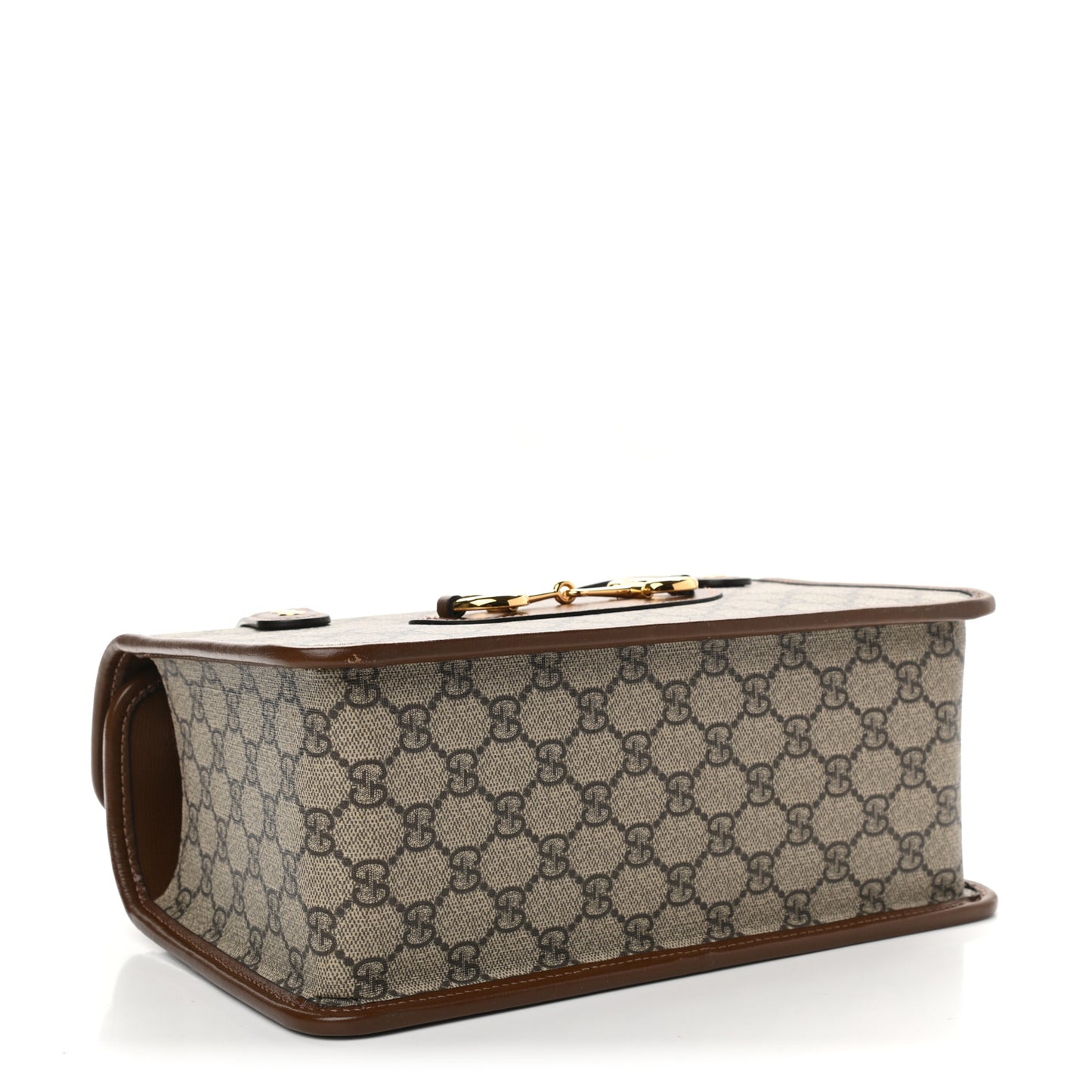 GG Supreme Monogram Small Horsebit 1955 Foldover Top Handle Bag Beige Brown Sugar
