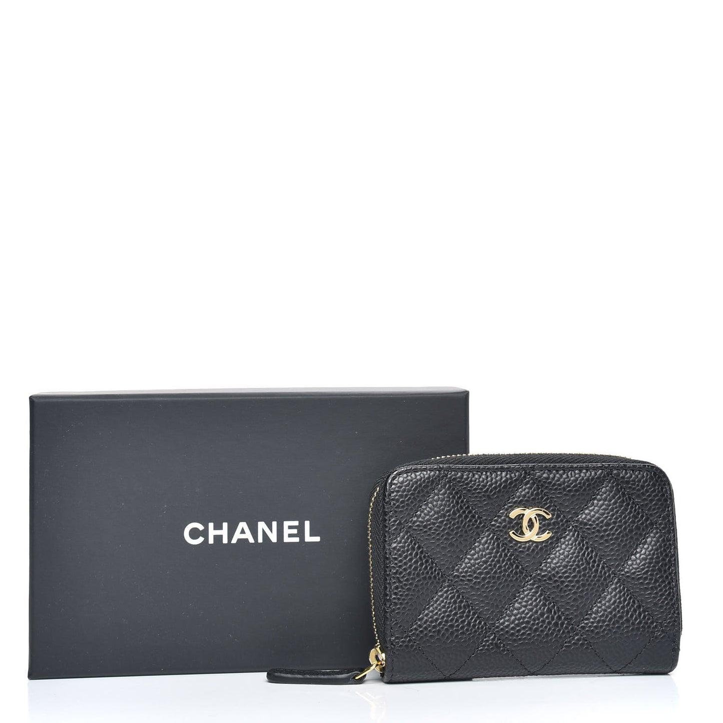 Caviar Quilted Zip Coin Purse Black