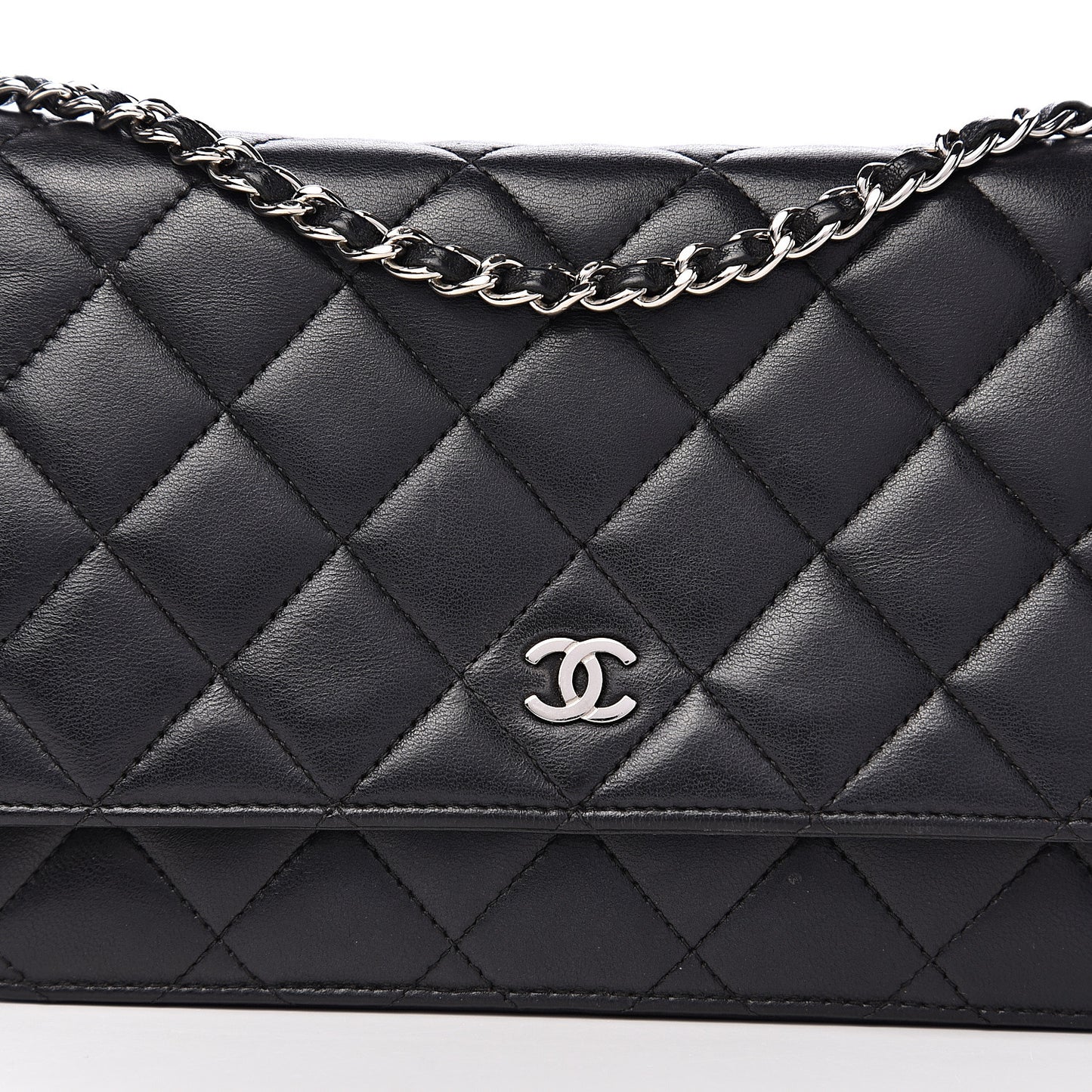 Lambskin Quilted Wallet On Chain WOC Black