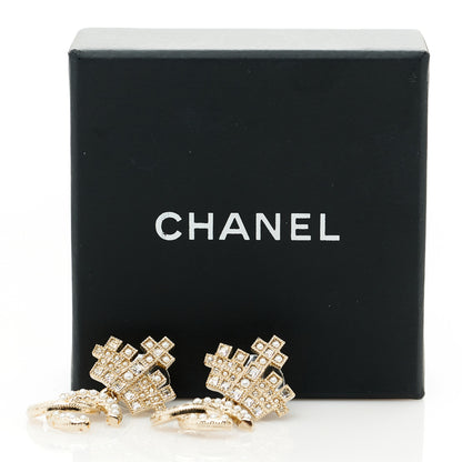 Chanel Crystal CC Crown Drop Earrings Gold 5 of 5