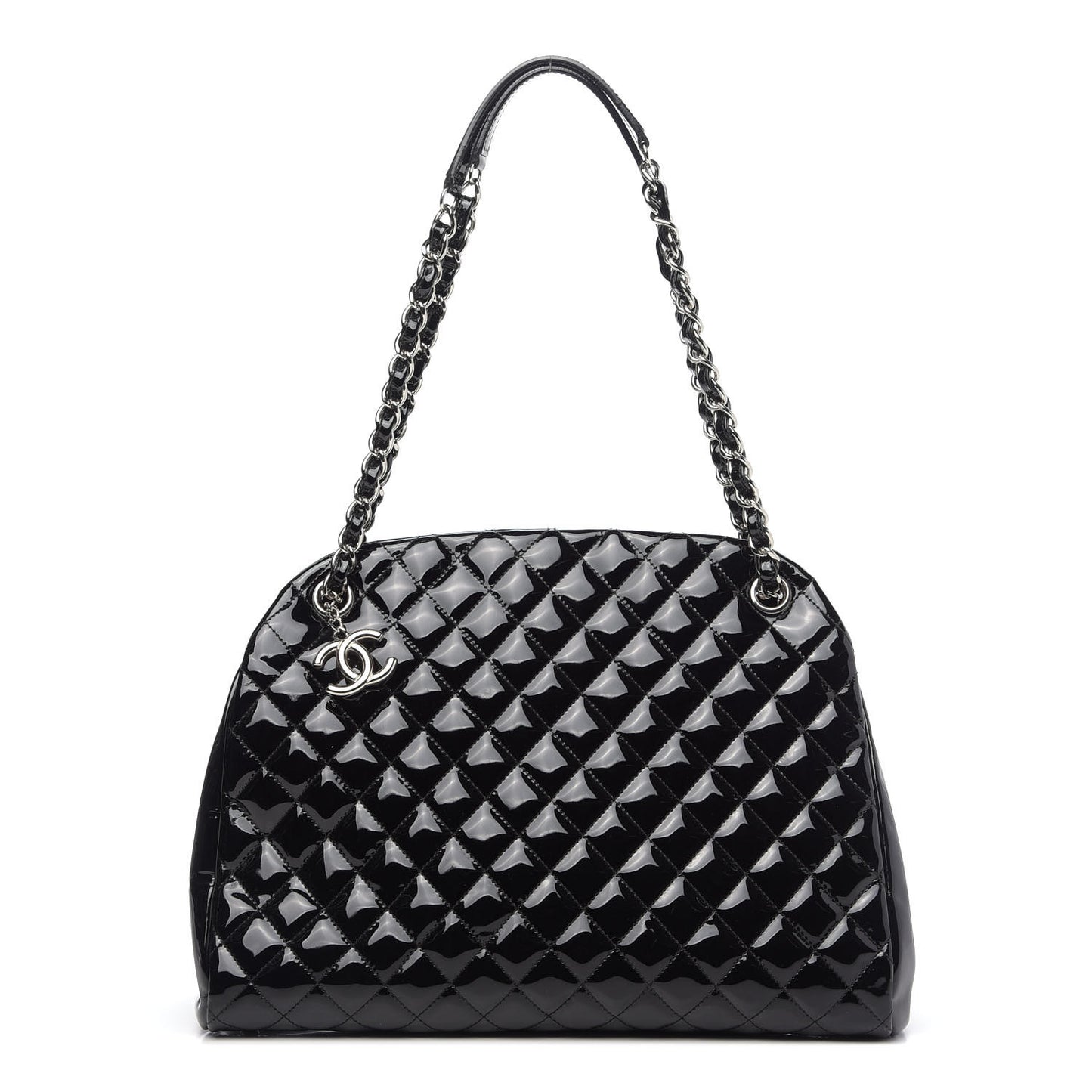 Patent Quilted Large Just Mademoiselle Bowling Bag Black