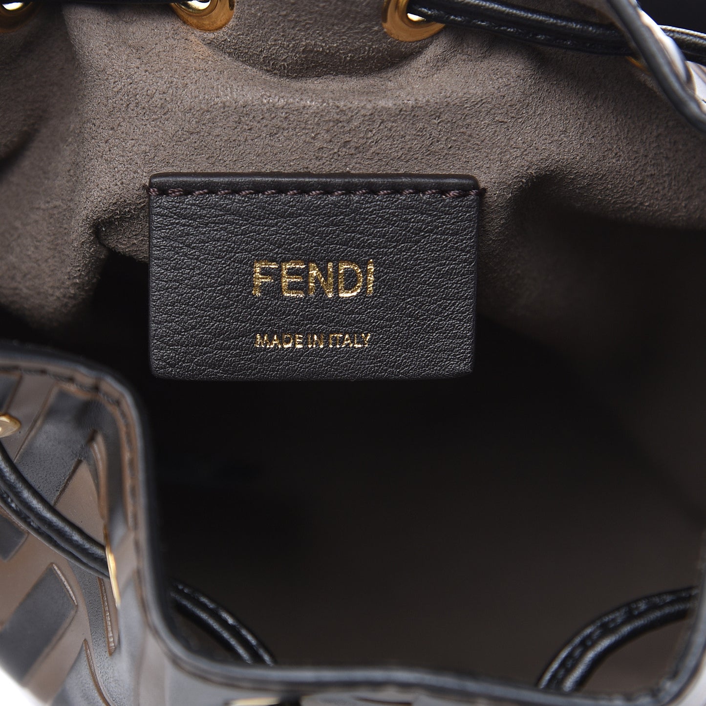 Vitello Liberty F is Fendi Bi-Color FF 1974 Embossed Mini Mon Tresor Bucket Bag Maya Black