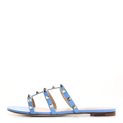Valentino Garavani Nappa Rockstud Caged Flat Slide Sandals 39.5 Denim 1 of 10